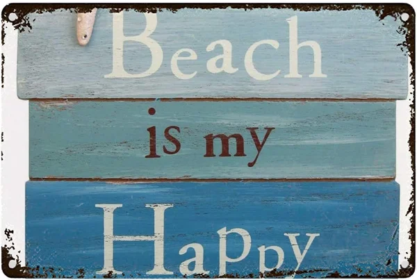 

Metal Poster Tin Sign Plate The Beach is My Happy Place For Home Bathroom And Cafe Bar Pub, Wall Decor 8x12 inch