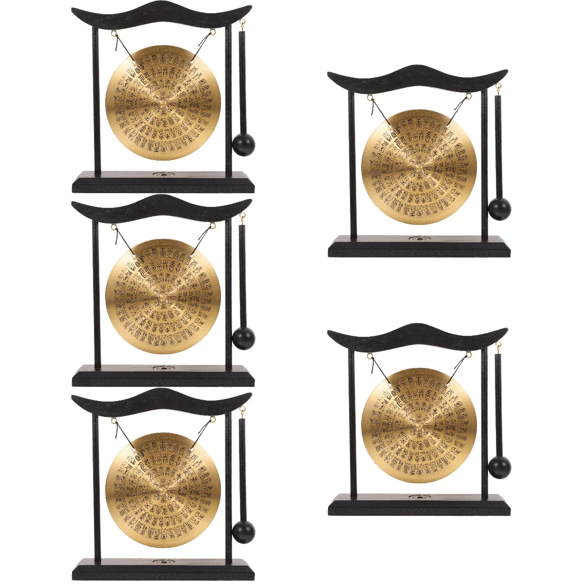 

5x Creative Traditional Alloy With Drumstick Home Tabletop Gong Decor Gong Ornament Chic Desktop Gong Adornment Gong Craft