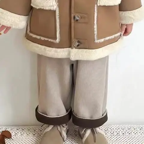 Пальто для мальчиков и девочек ветровка теплая утолщенная куртка с плюшевым