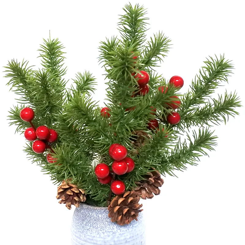 

1Pc Cherries Christmas Decoration Branch Pine Needle Pine Flower Arrangement Artificial Plants for Wedding Decoration Table Room