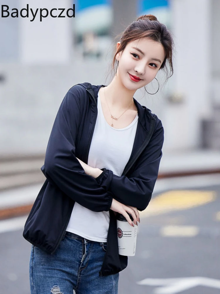 

Badypczd Sun Protection Clothes Women's Summer New Thin Breathable Short Section Ice Silk Skin Coat Female Gym Running Jackets