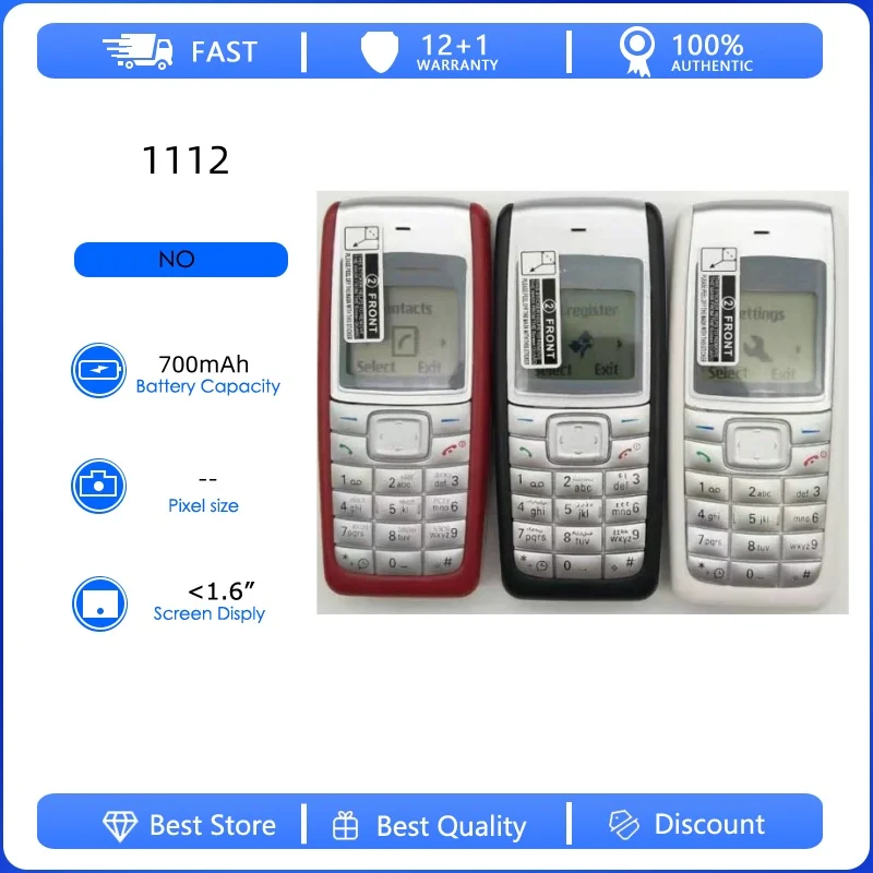 Фото Восстановленный оригинальный мобильный телефон 1112 2G, разблокированный GSM 900/1800, с русской, арабской, ивритской клавиатурой, произведено в Финляндии №1