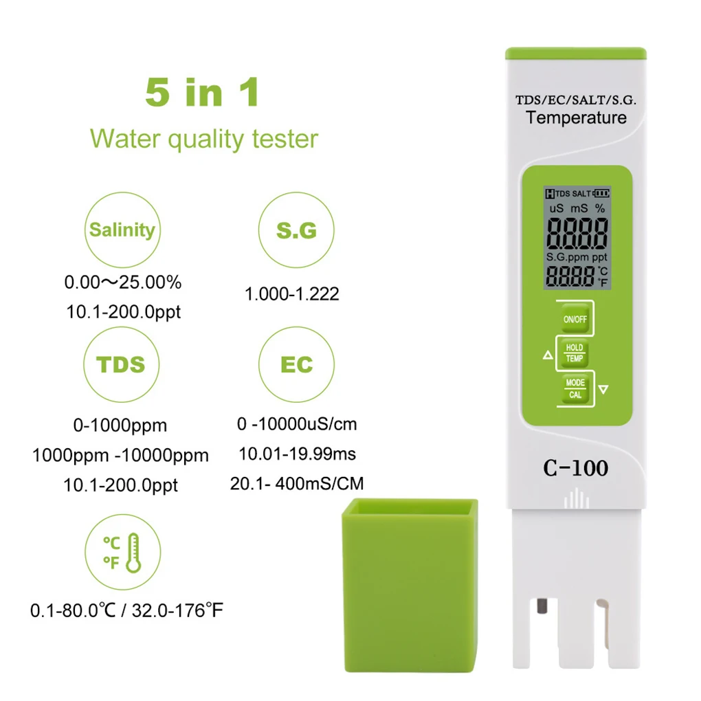

Salt Meter PH Tester Test Pen Pool Supplies LCD Screen Digital Display