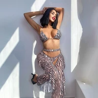 womens zebra print suspenders sexy deep v neck backless brazilian bikini swimwear briefs sun protection beach pants 3 piece set