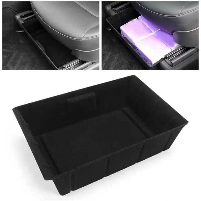 

Car Interior Under Storage Box Double Sided Flocking Organizer Tray Replacement for Tesla Model Y 2020‑2022