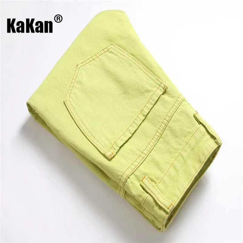 Kakan - New European and American Ripped Straight Leg Jeans for Men, Tie Dyed Bright Yellow Casual Long Jeans K44-5024