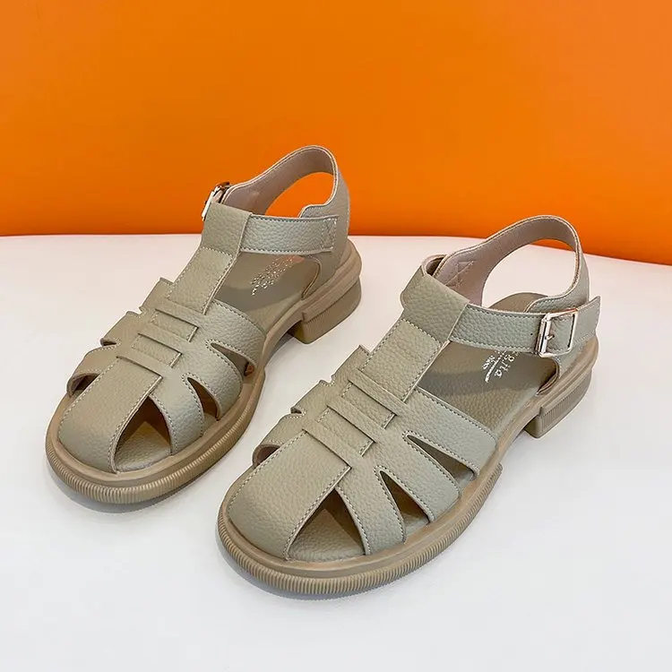 

Women's Sandals New Summer Flat Sandals Thick Sole Solid Color PU 2022 New Fashion Ladies Slippers Buckle Pumps for Women