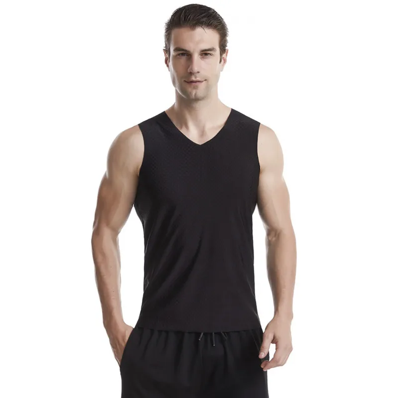Summer Men's Vest Ice Silk Loose Mesh Sports Breathable Quick-drying Corset Top Running Vest Men Clothing Men Gym Tank Top