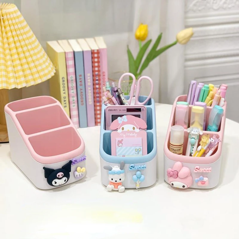 

Sanrio мультяшный Настольный ящик для хранения, держатель для ручек, многосеточная классификация, канцелярские товары, Сортировочная коробка, косметика, небольшая коробка