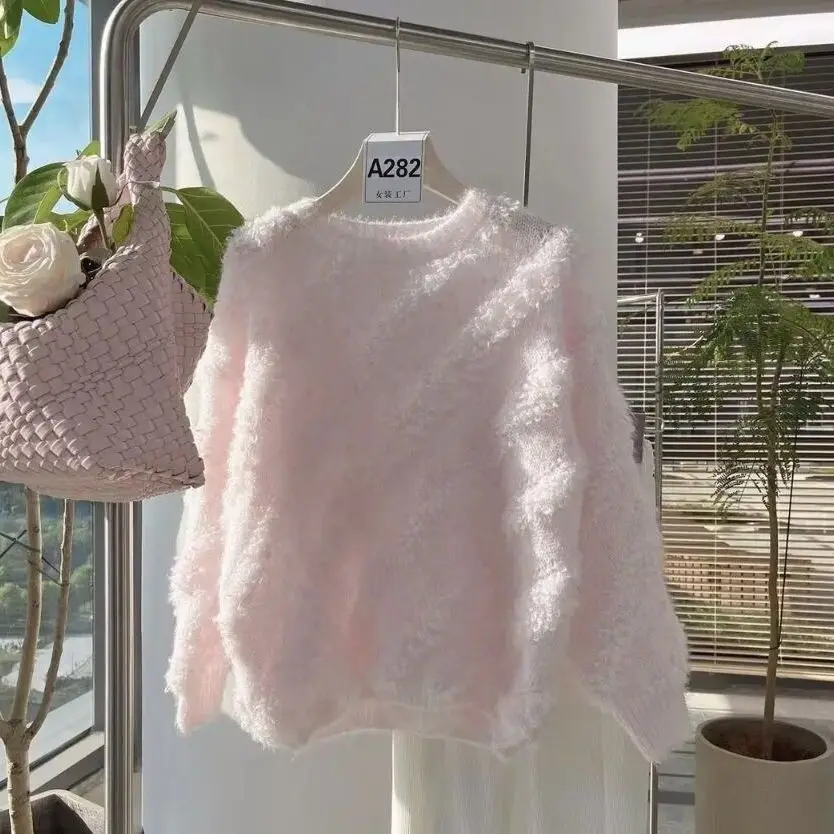 

Новинка 2022, осенне-зимний вязаный женский свитер с круглым вырезом, пуловеры, мягкие женские повседневные свободные свитера, пуловеры, джем...