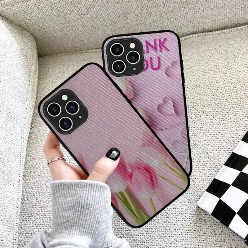 

YNDFCNB Beautiful tulips Phone Case Hard Leather Case for iPhone 11 12 13 Mini Pro Max 8 7 Plus SE 2020 X XR XS Coque