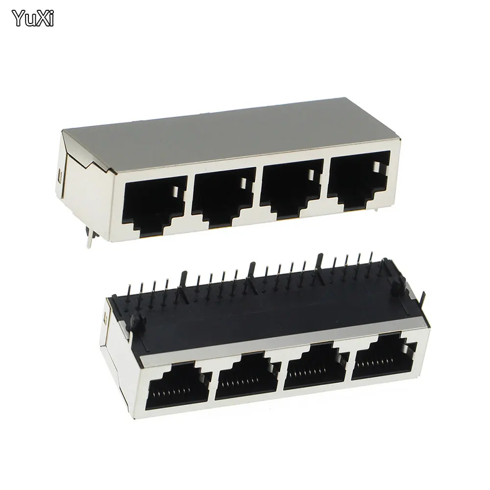 

YUXI 5PCS 1*4 4 Ports Shielding RJ45 8P8C Female Jack Connector Without LED PCB Mount Network Internet Modular
