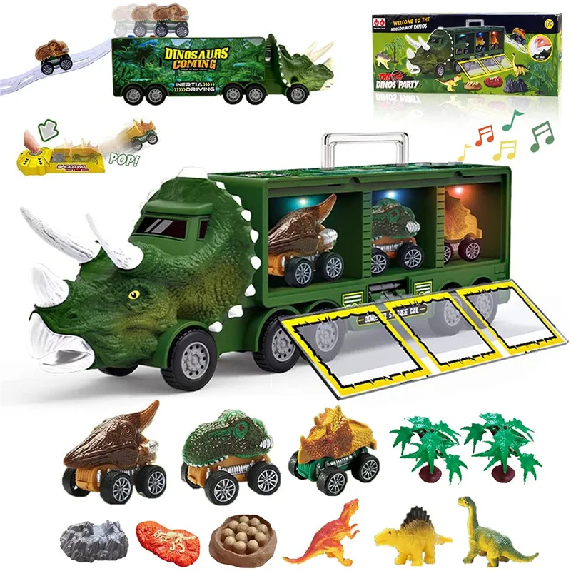 

Transport Toy Dinosaur Kids with Dinosaur for Truck Light Container Toy Car Gifts Carrier Boys Dinosaur Truck Small Model Music