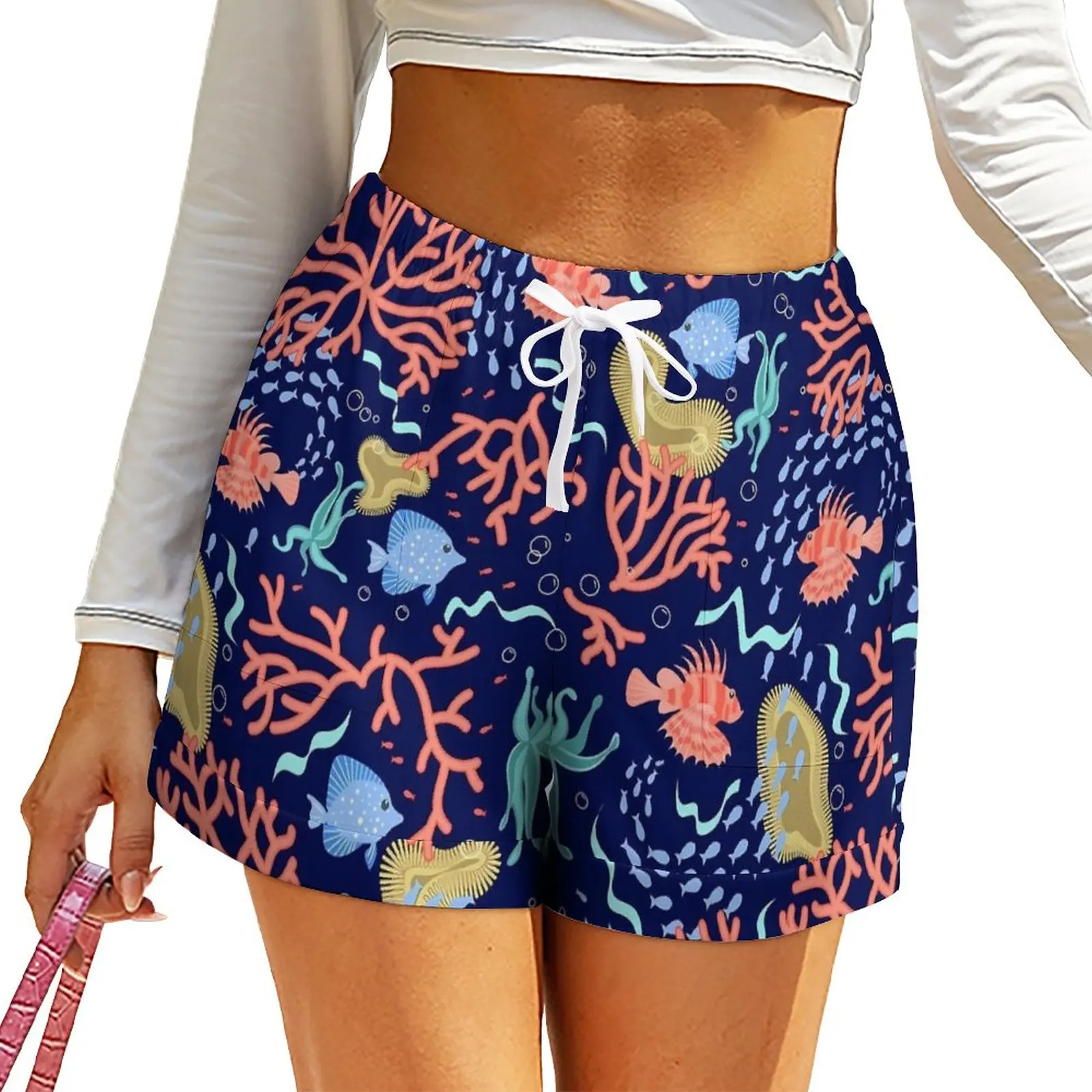 

Tropical Marine Shorts Elastic High Waist Underwater Life Print Graphic Shorts Summer Sexy Oversize Short Pants Casual Bottoms