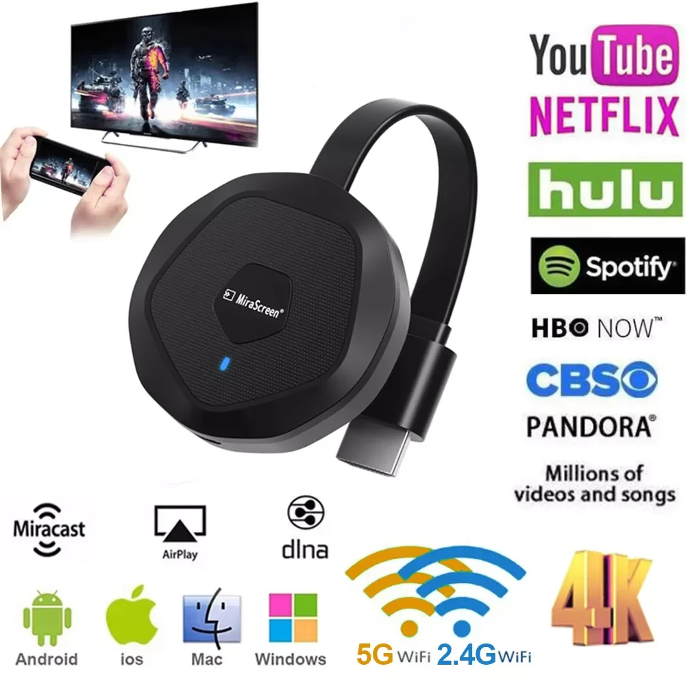 

4K зеркальный экран Anycast Miracast AirPlay TV Stick 2,4G 5G Dual Wifi беспроводной дисплей приемник Dongle экран Mira Stream Cast