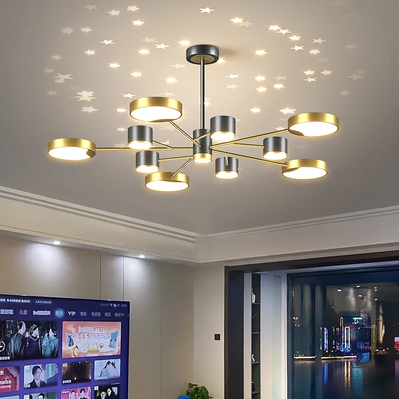 

Nordic Ceiling Chandelier Living Room Office 3 Color Dimmable Starry Sky Gold Black Led Luster Lights for Kitchen Lighting