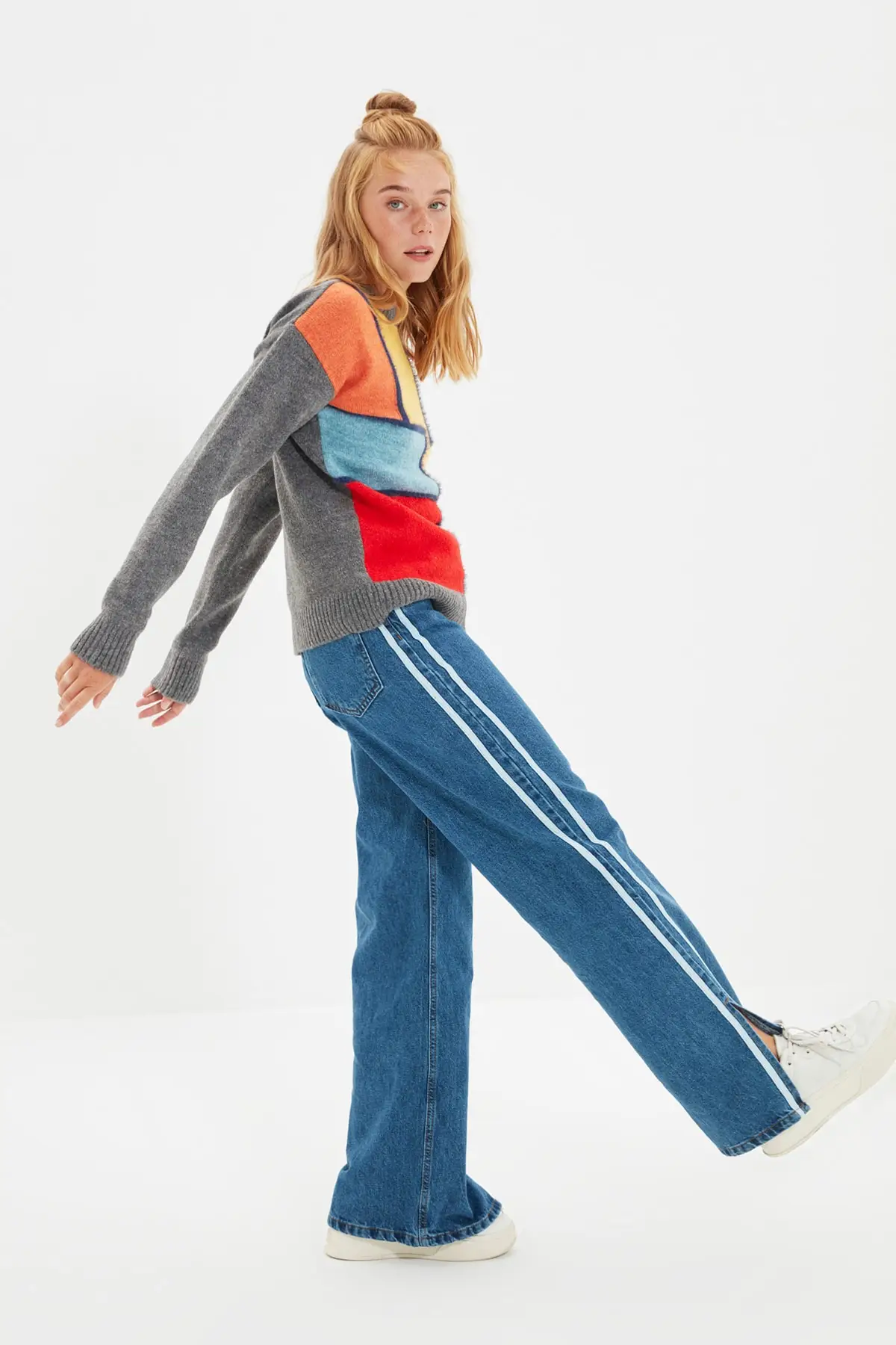 

Trendyol Stripe High Waist Wide Leg Jeans TWOAW22JE0861