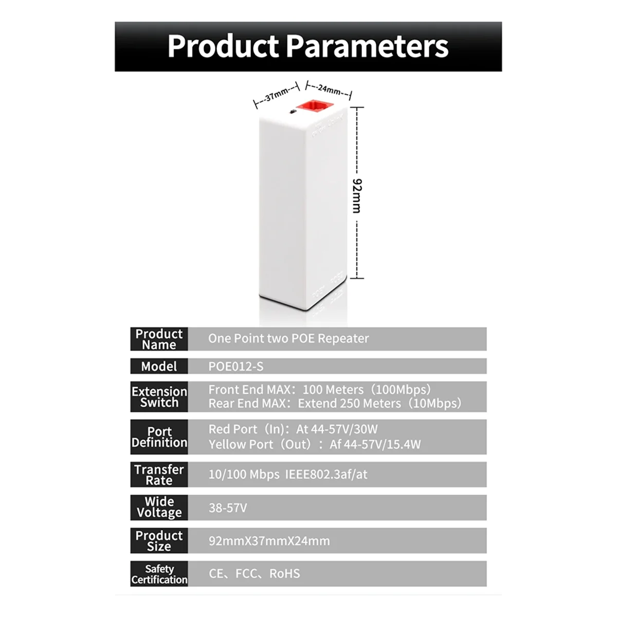 2-портовый повторитель POE 10/100 Мбит/с удлинитель PoE от 1 до 2 с IEEE802.3Af/At Plug&ampPlay 48 В для