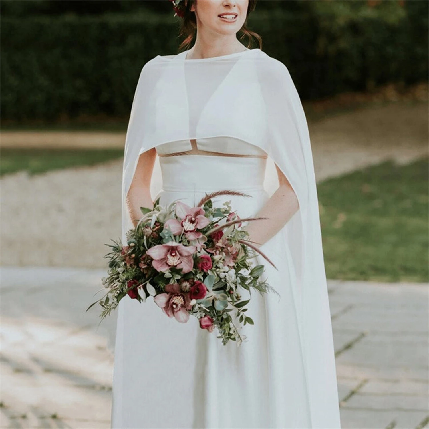 

New Wedding Bridal Chiffon Cloak Cape Black/White/Ivory Medieval Hooded Women Party Prom Halloween Shawl Coat Wrap
