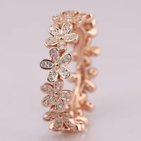 authentic 925 sterling silver rose gold dazzling daisy with crystal rings for women wedding party europe pandora jewelry