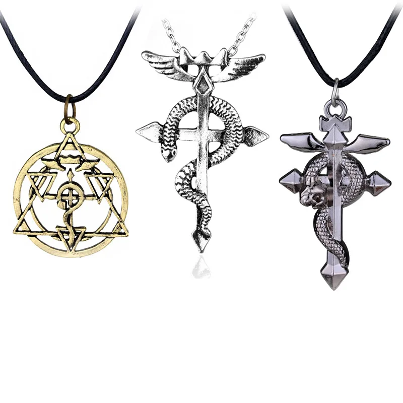 

Fullmetal Alchemist Edward Elric Chain Pendant Fashion Dragon Wing With Cross Necklace Punk Style Cross Necklace Accessories