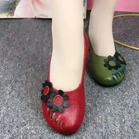 summer autumn 2022 new ethnic style leather handmade shoes women round toe pumps hollow flower sandals zapatos de mujer