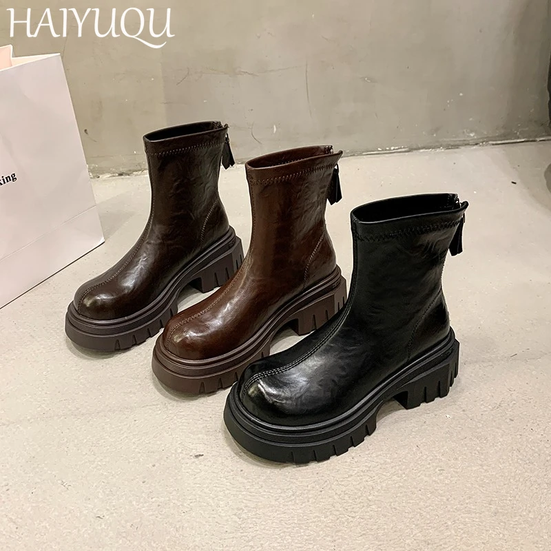 Женские кожаные ботильоны на высоком каблуке дизайнерская модная повседневная