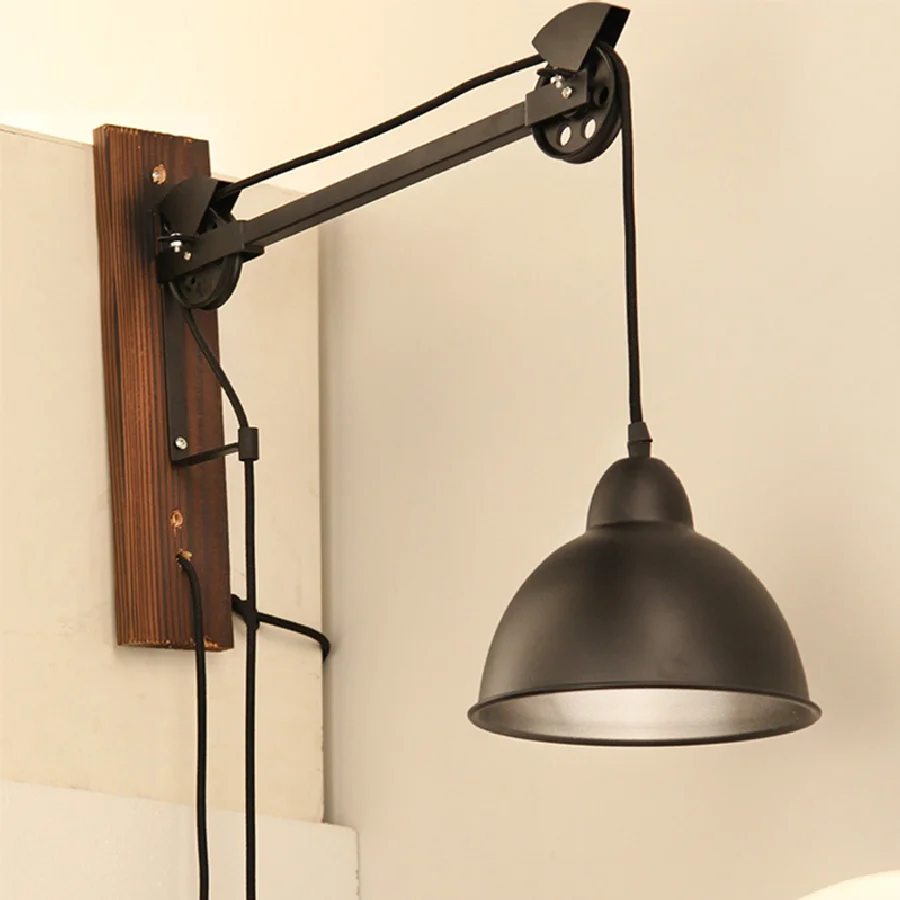 

Industrial wall light Rustic Retro Loft Decor american wall lights contemporary wooden pulley wall light with pull switch