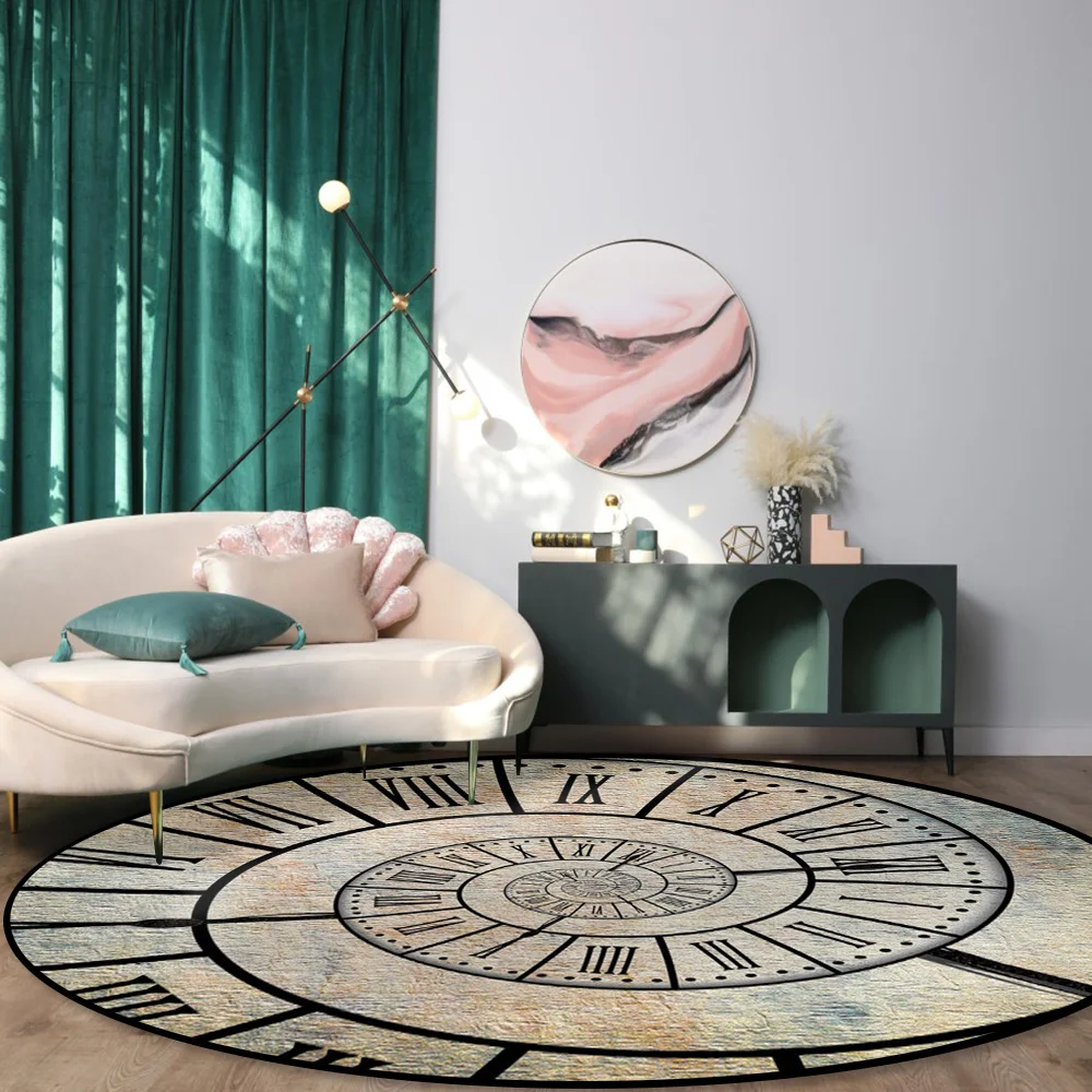 Круглый ковер в стиле ретро с часами для спальни Современный домашний декор