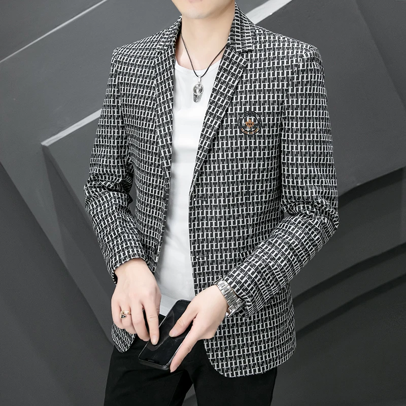 

Трендовая приталенная Молодежная деловая Мужская куртка, Модный повседневный высококачественный Блейзер, простой в Корейском стиле, элега...