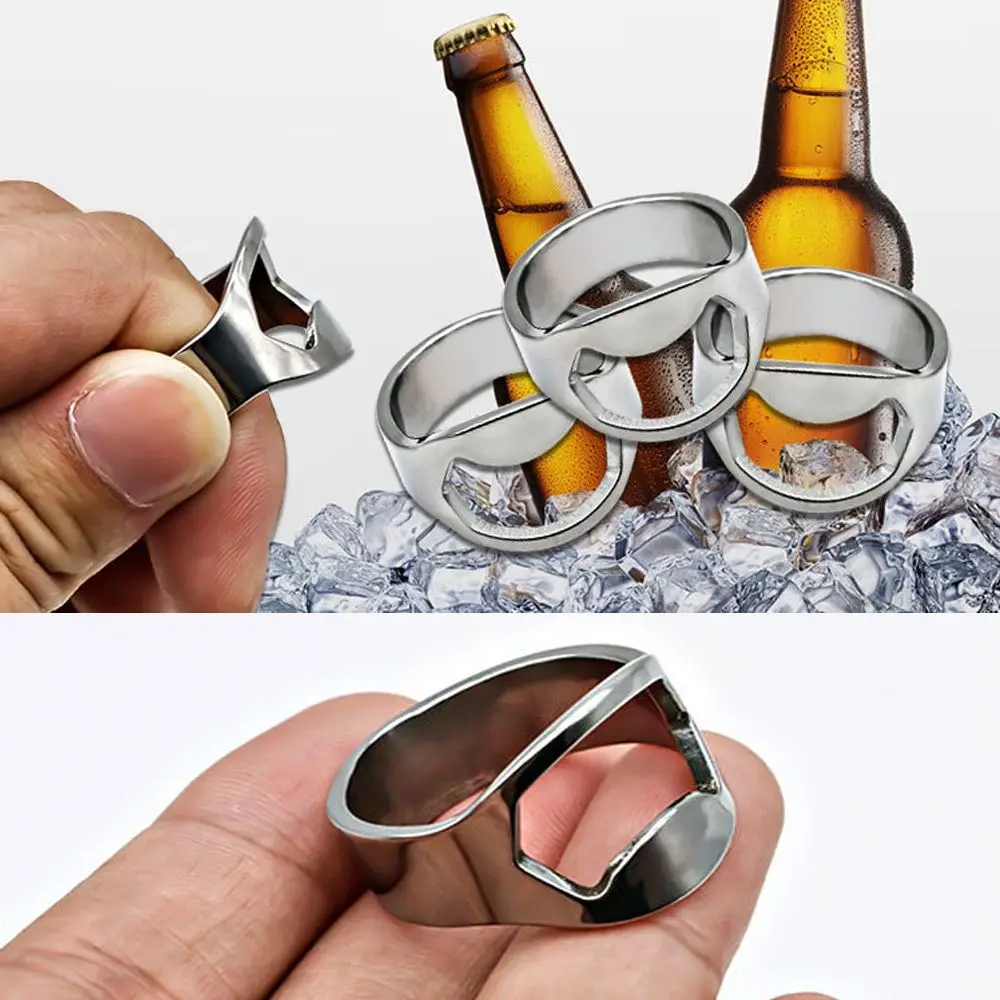 

Unique Bar Supplies Home & Living Kitchen Tool Finger Ring Design Beer Bottles Opener Jars Lid Remover Stainless Steel