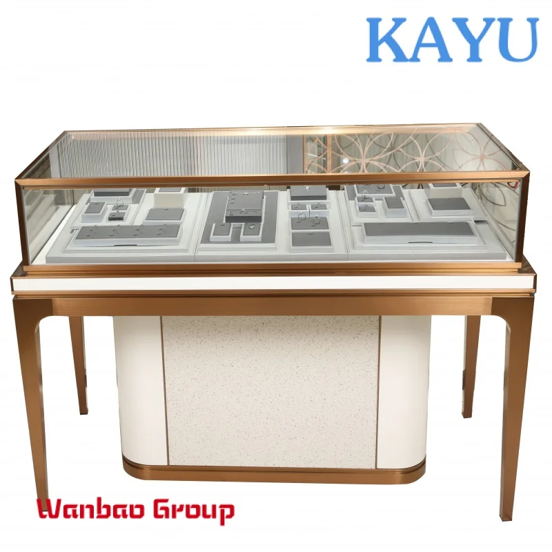 Customized Luxury Commercial Mall Wall Stand Cosmetic Glass Cabinet Display Case Showcase Jewelry Display Table