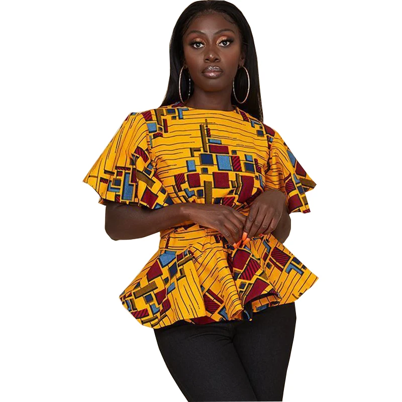 

Dashiki African Tops Clothes Women Ruffle Sleeve Lace Up Corset Tunic Blouses Summer Fashion Print Streetwear African Tops Shirt