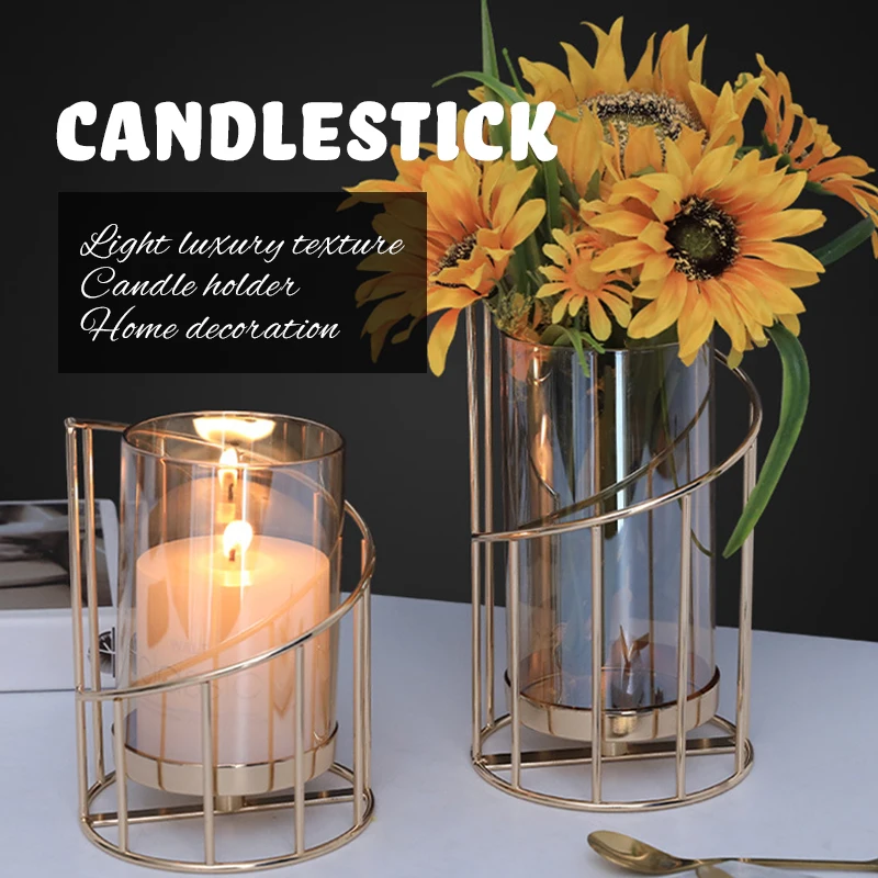 

Metal Candle Holders Nordic Flowers Vase Dining Table Decor Candlestick Home Modern Minimalist Style Crafts Desktop Ornaments