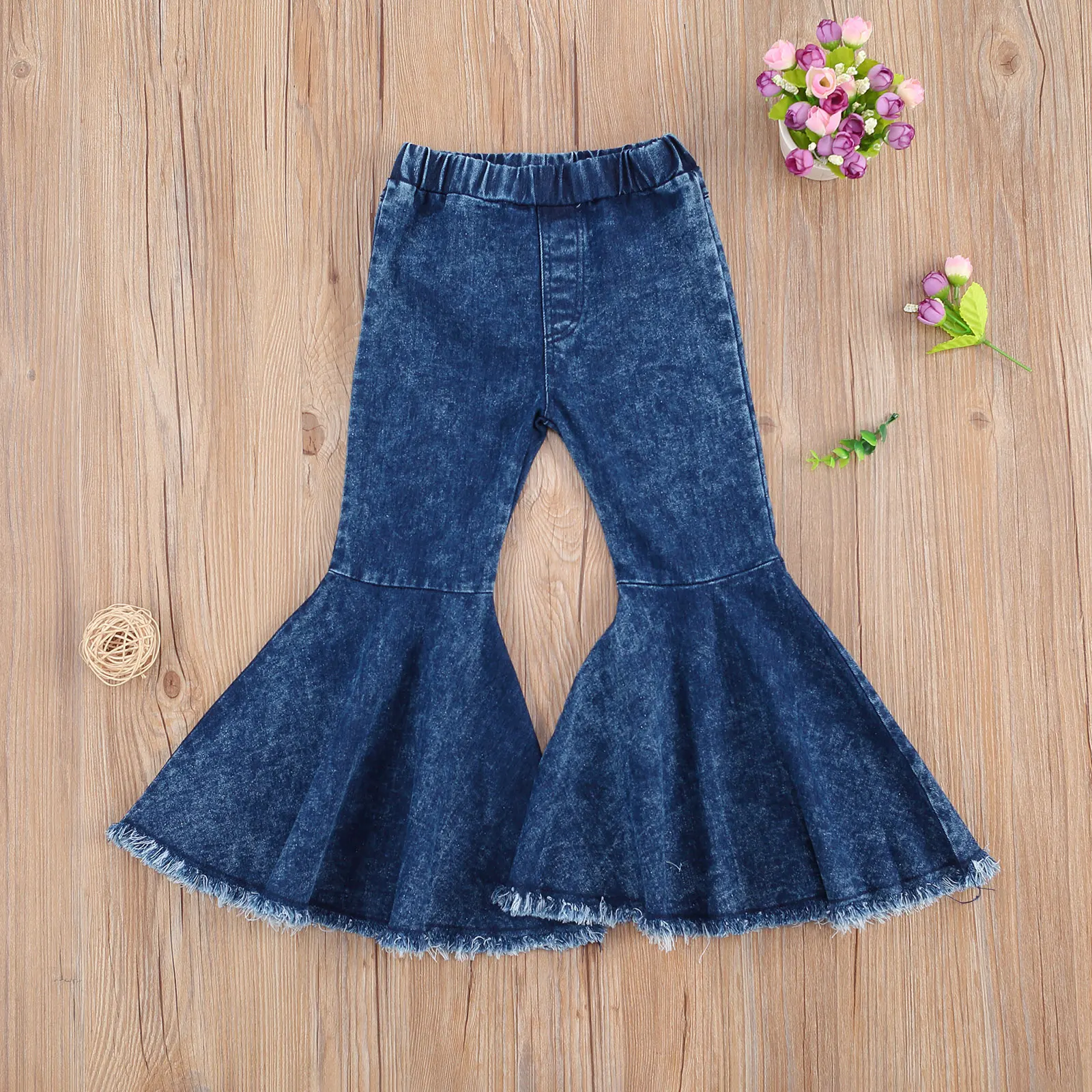 

Casual Toddler Baby Girl Flared Jeans Blue Bell-Bottom High-Waist Basic Denim Pants Spring Fall Outfit For 2-7 Year Daily Wear