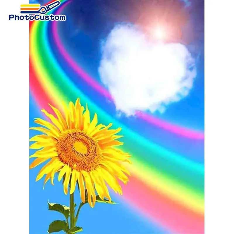 

PhotoCustom 5D Diamond Embroidery Full Square Scenery Diamond Painting Rainbow Rhinestones Pictures Diamond Mosaic Scenic Beadwo