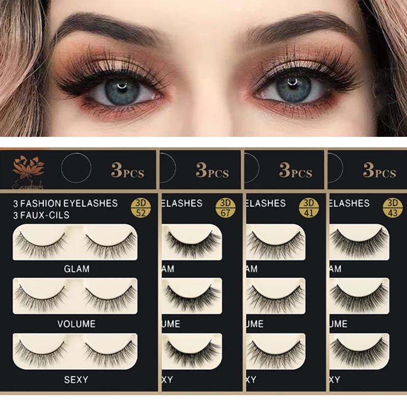 

3 Pairs False Eyelashes Waterproof Lasting Naturally Thick HandMade Fake Eyelash Professional Makeup EyeLashes Extension Tools
