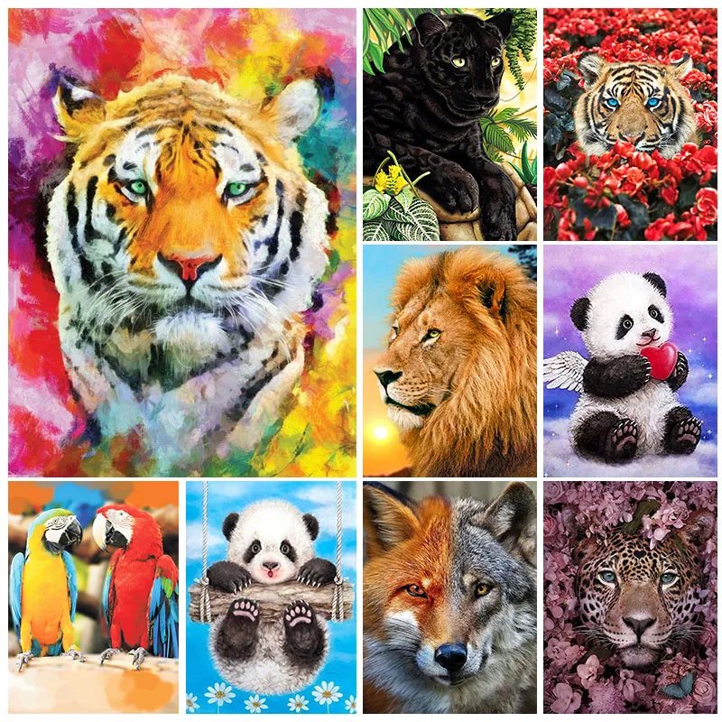 Животные наборы для творчества 5D Diamond Painting с полным проколом "Лев Тигр Волк" Мозаика, Расшивка стразами для домашнего декора Подарки.