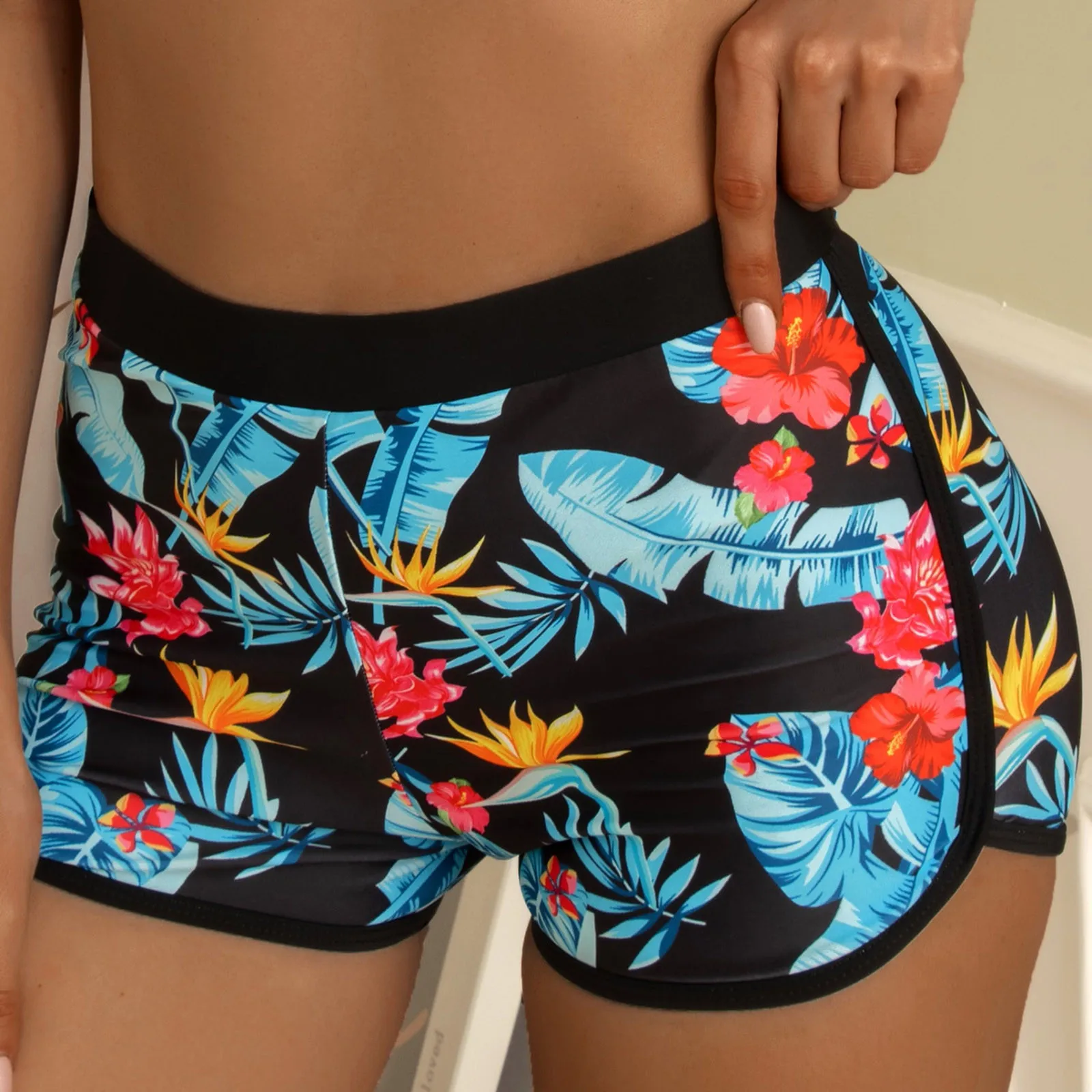 

Купальник для бега, плавания, шорты, шорты с поясом, принт, тропические кружевные пуговицы, гавайский бандаж, комплект пуш-ап, летняя пляжная одежда для плавания