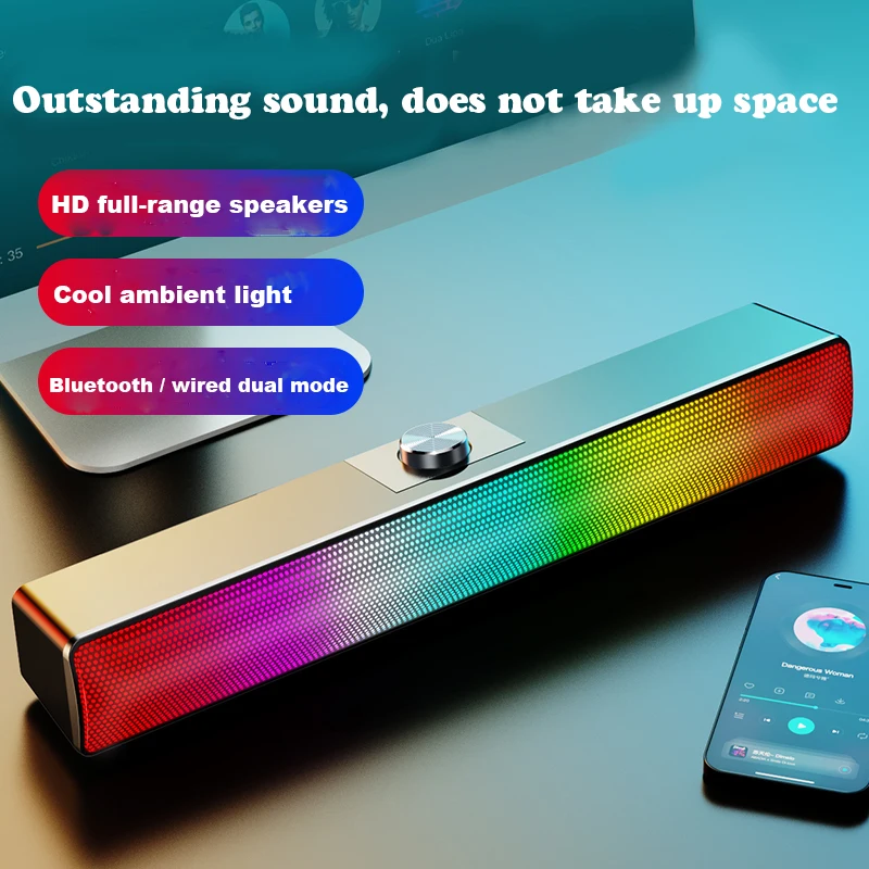 

USB Bluetooth-compatible Computer Speaker Bar Subwoofer Bass Speaker Surround Sound Box LED For PC Laptop Phone Tablet MP3
