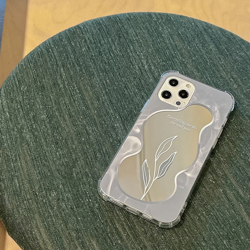 Ins-мягкий чехол с зеркалом в виде свежих листьев защитный для девочек iPhone 7 8 puls x XR