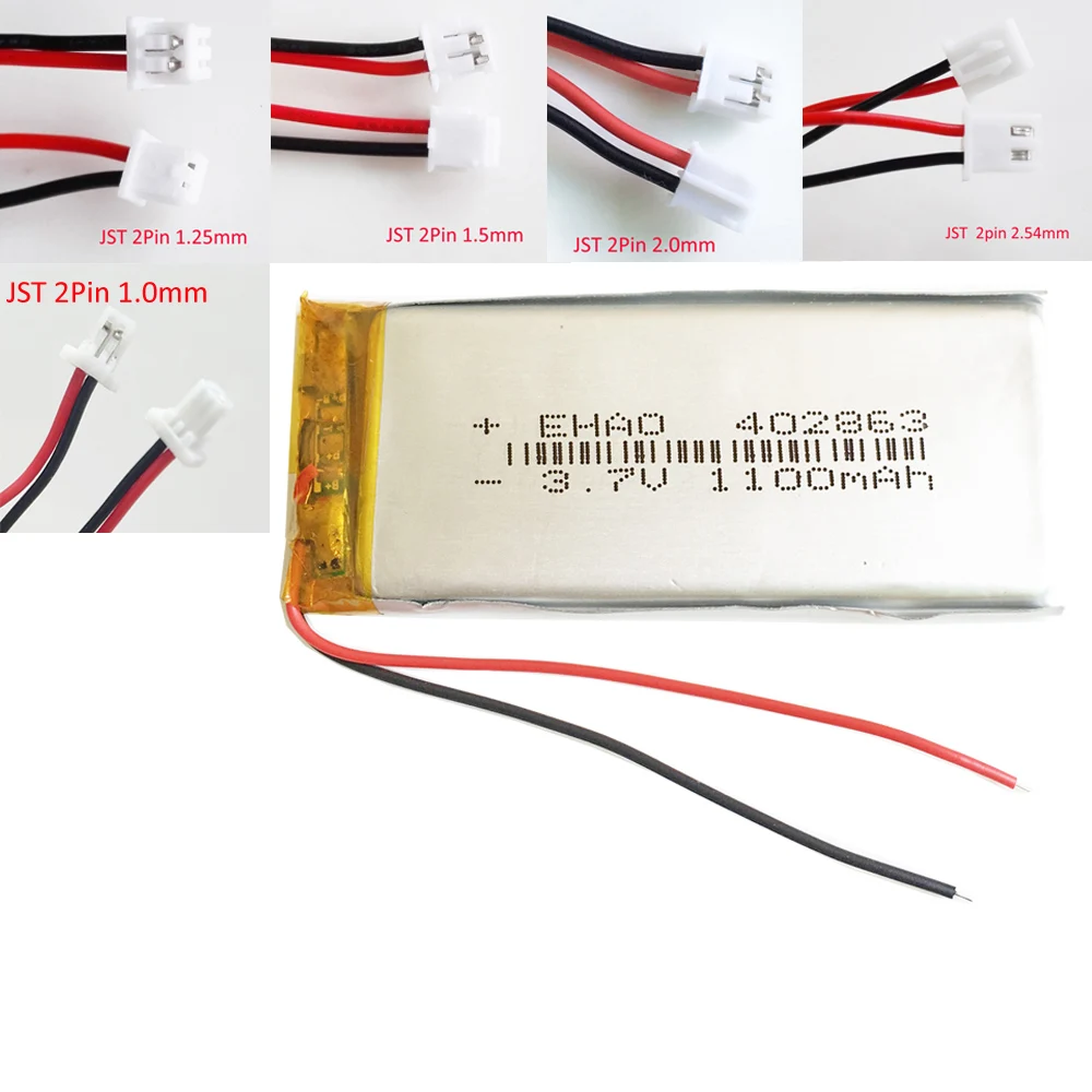 Липо-аккумулятор 3 7 В 1100 мАч 402863 + JST 2-контактный разъем для MP3 GPS КПК DVD Bluetooth