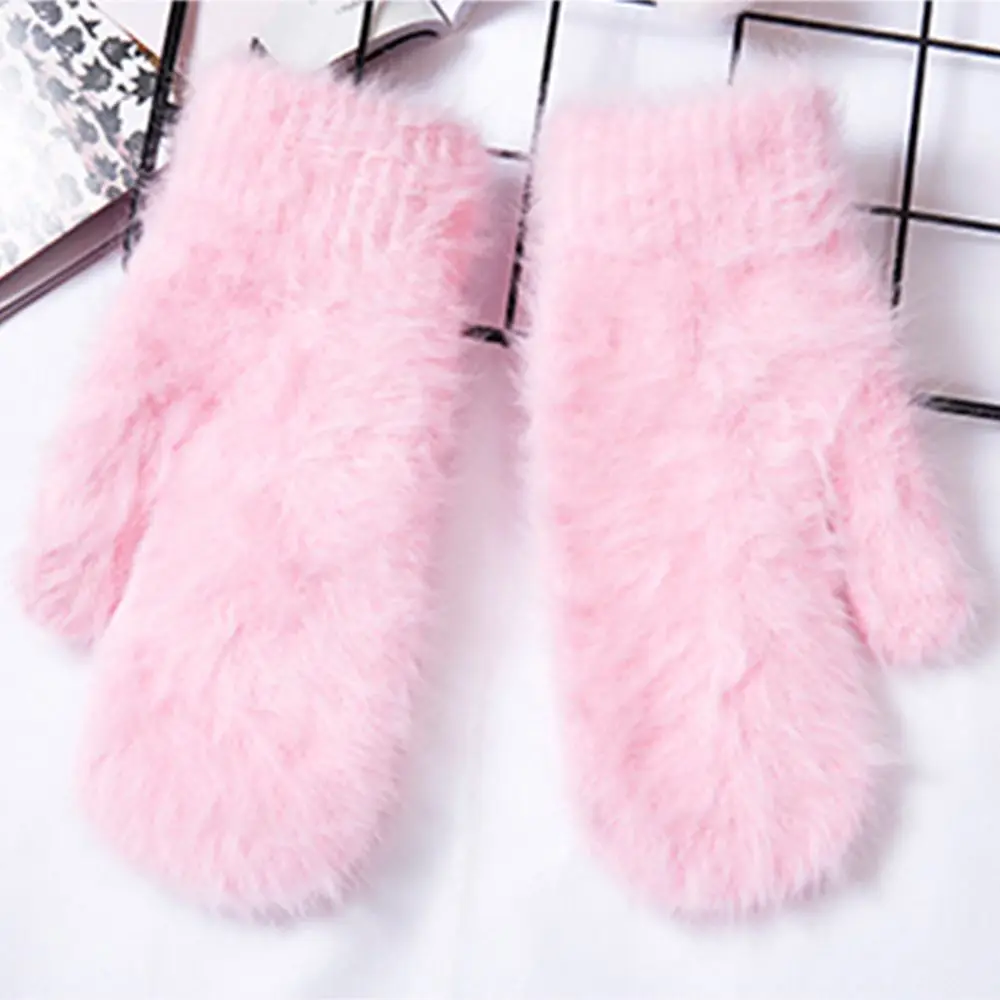

Winter Warm Rabbit Fur Gloves Female Mittens Outdoor Thicken wool Fingerless Gloves winter Gloves For Women Rabbit Fur Mittens