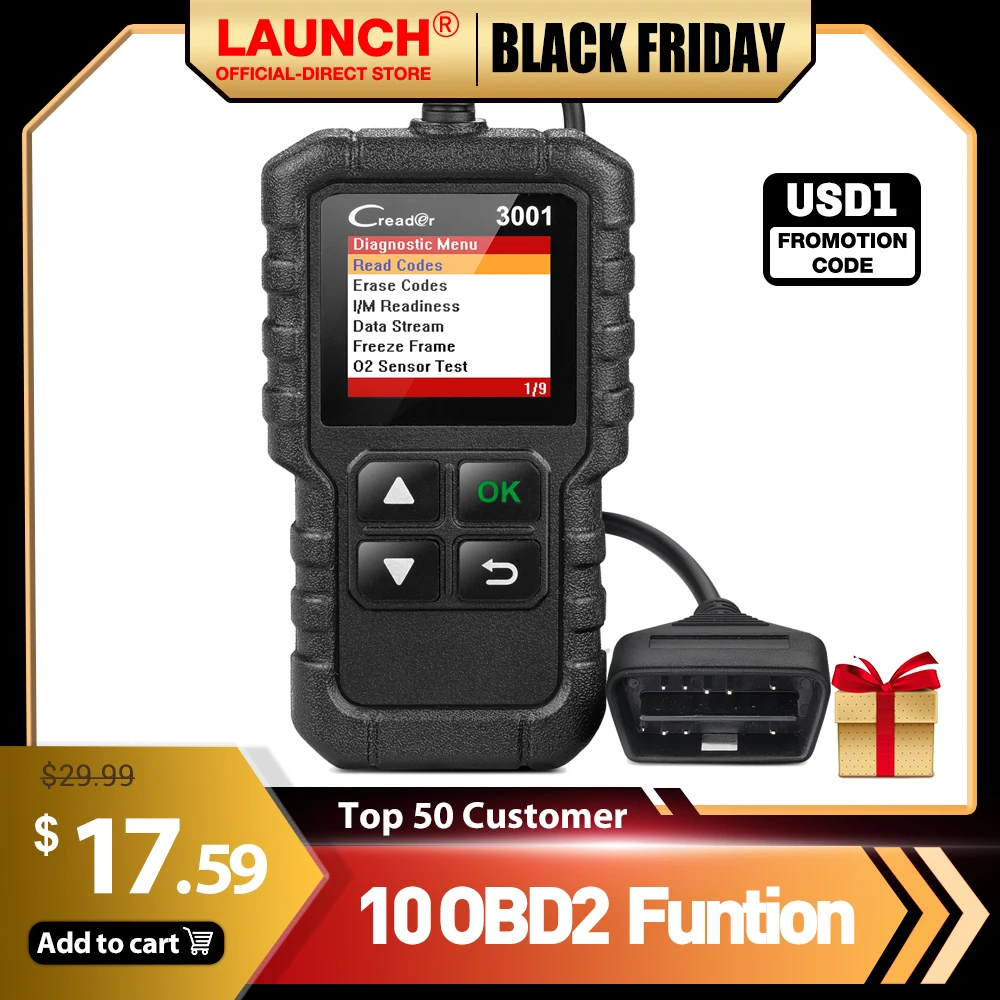

Диагностические инструменты LAUNCH X431 CR3001, сканер для чтения кодов автомобиля, OBD2, pk ELM327
