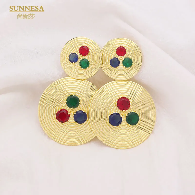 

SUNNESA 18k Gold Plated African Jewelry Fashion Multicolor Rhinestone Earrings Round Copper Dangle Drop Earring For Women Daily