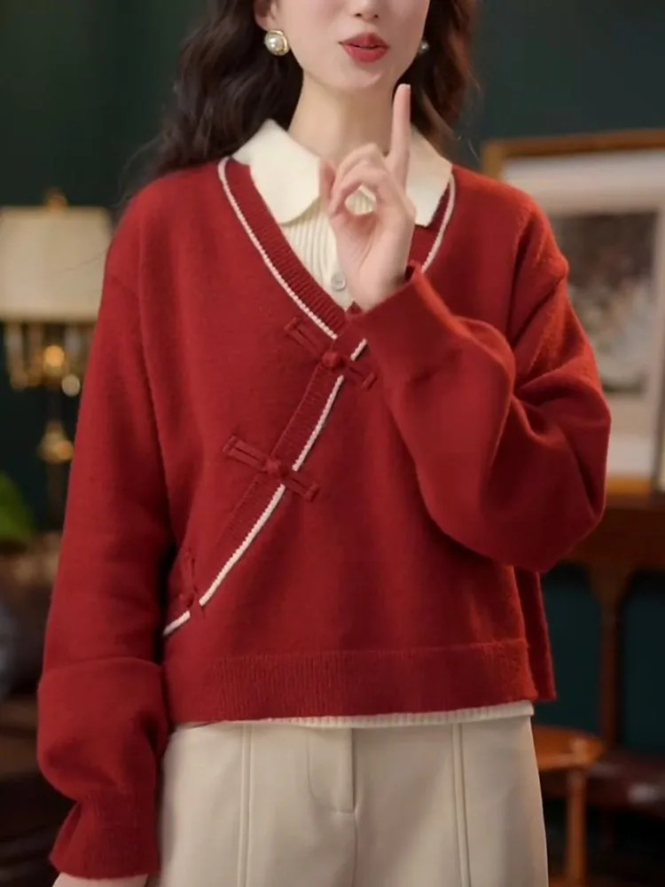 Плюс размер новый китайский Sle с открытым дизайном и вырезом красный белый топ