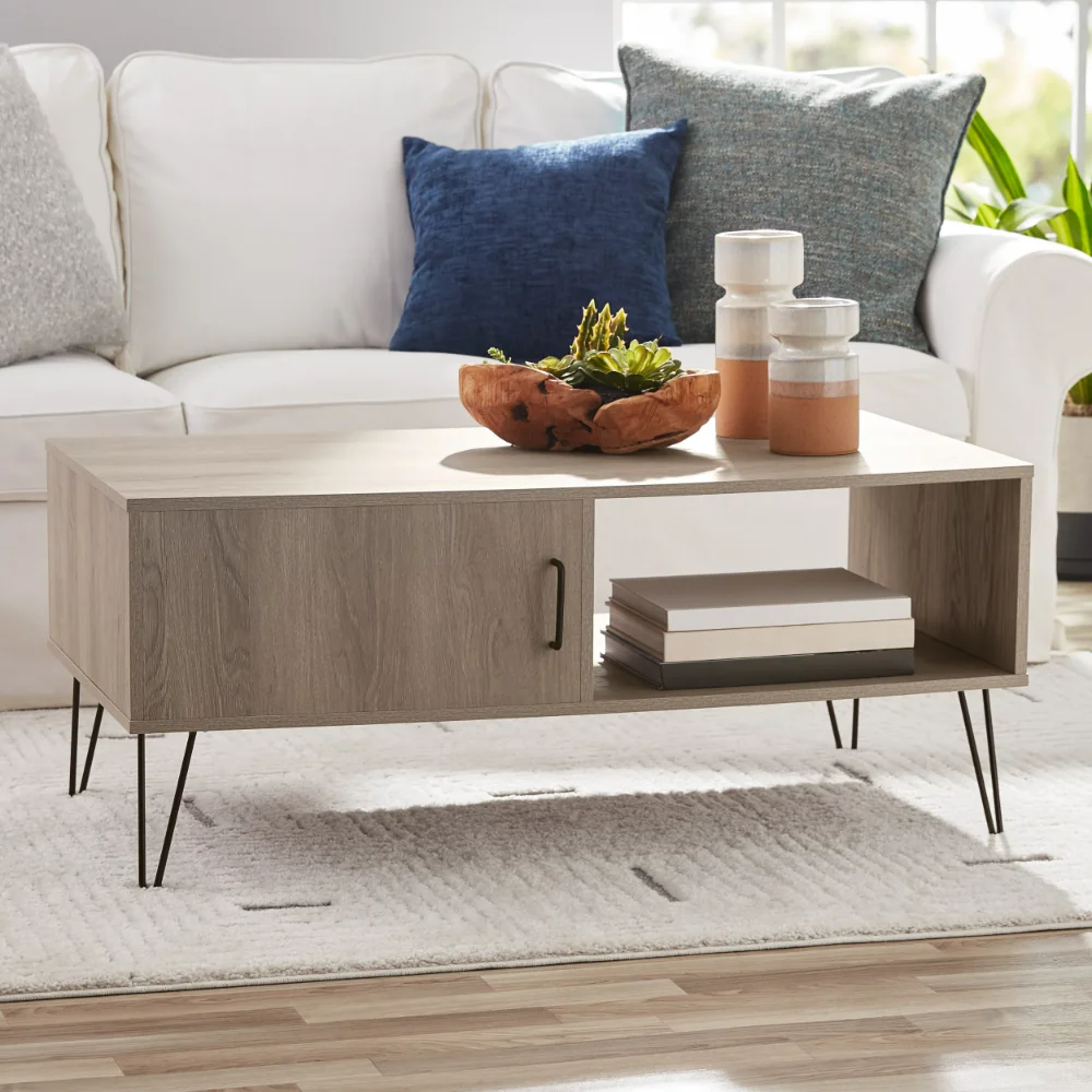 

Modern Hairpin Rectangle Coffee Table, Gray End Tables for Living Room