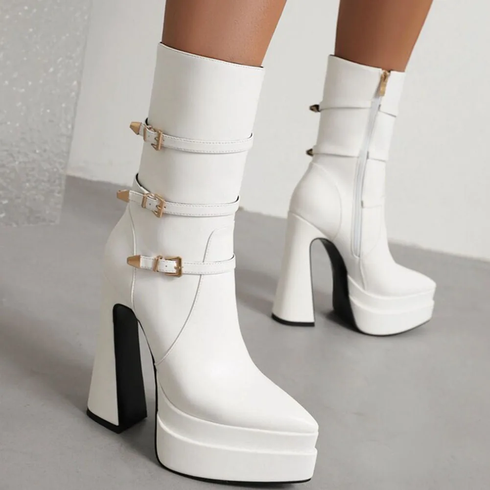 

Platform Pointed Toe Woman Ankle Boots 2022 Winter Fashion Cool Women Shoes With Metal Decoration Women Ankle Boots Shoes