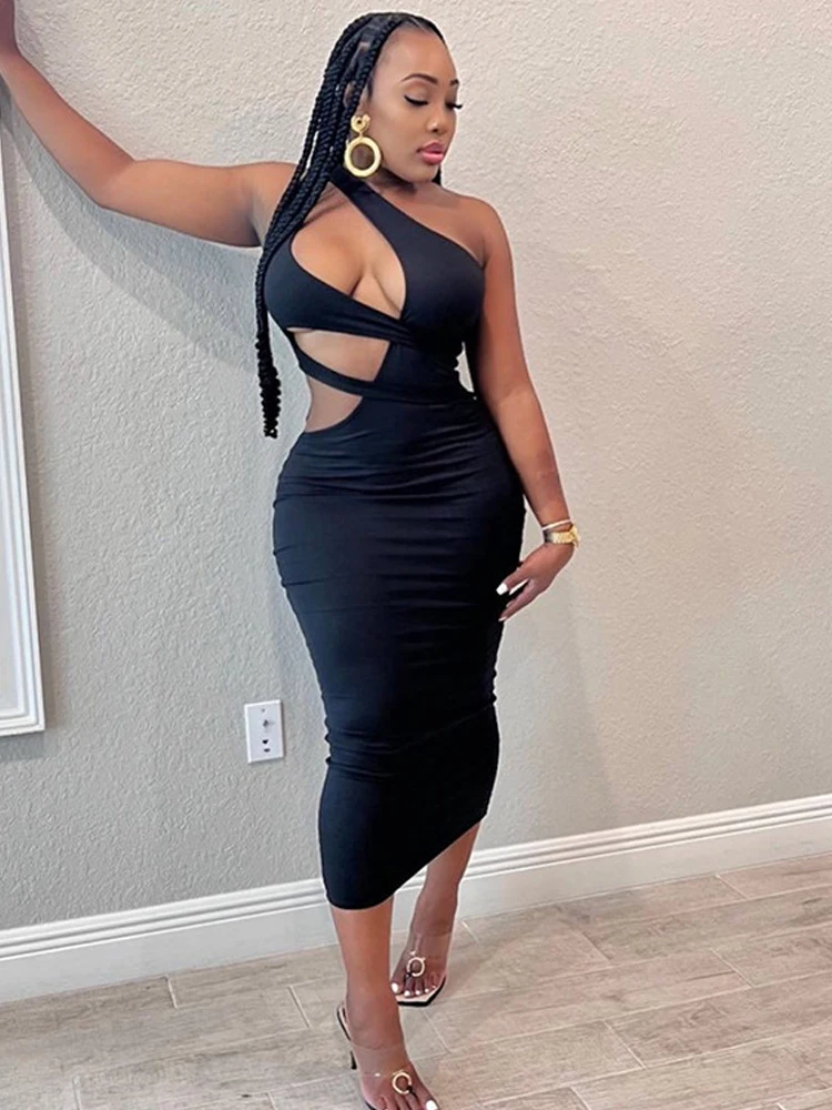 

Black Cut Out Bodycon Backless Prom Midi Dresses for Women 2022 Summer Party Evening Chic And Elegant Sexy Outfits Long Dress