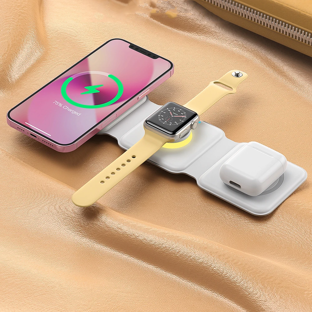 WiWU НОВЕЙШЕЕ 3 в 1 Беспроводное зарядное устройство для iPhone часы наушники